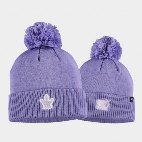 Maple Leafs 2021 Hockey Fights Cancer Purple Knit Hat Pom