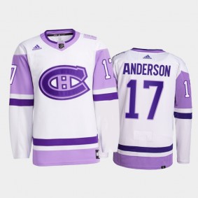 Josh Anderson 2021 Hockey Fights Cancer Jersey Montreal Canadiens White Primegreen