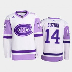 Nick Suzuki 2021 Hockey Fights Cancer Jersey Montreal Canadiens White Primegreen