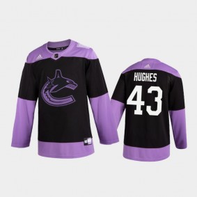 Quinn Hughes 2020 Hockey Fights Cancer Jersey Vancouver Canucks Black Practice