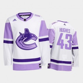 Quinn Hughes 2021 HockeyFightsCancer Jersey Vancouver Canucks White Special warm-up