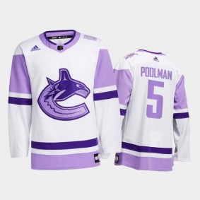 Tucker Poolman 2021 HockeyFightsCancer Jersey Vancouver Canucks White Special warm-up