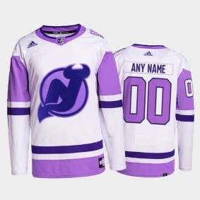 Custom #00 New Jersey Devils HockeyFightsCancer White Purple Primegreen Authentic Jersey