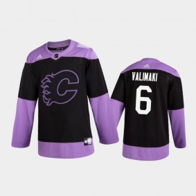 Juuso Valimaki 2020 Hockey Fights Cancer Jersey Calgary Flames Black Practice