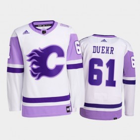 Walker Duehr 2021 Hockey Fights Cancer Jersey Calgary Flames White Primegreen