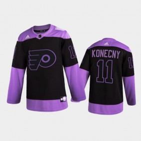 Travis Konecny 2021 Hockey Fights Cancer Night Flyers Jersey Purple