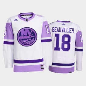 Anthony Beauvillier 2021 Hockey Fights Cancer Islanders White Primegreen Jersey
