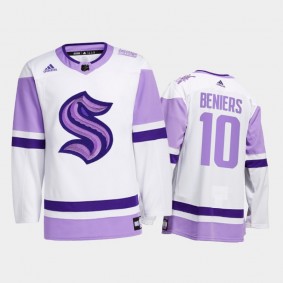 Matty Beniers 2021 HockeyFightsCancer Jersey Seattle Kraken White Special