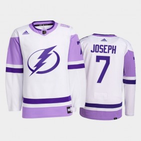 Mathieu Joseph 2021 Hockey Fights Cancer Lightning White Primegreen Jersey