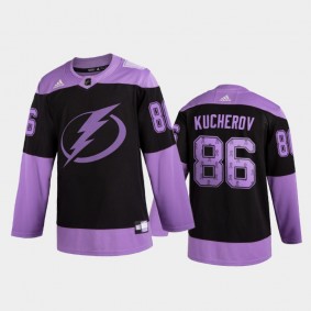 Nikita Kucherov 2020 Hockey Fights Cancer Jersey Tampa Bay Lightning Black Purple Ribbons