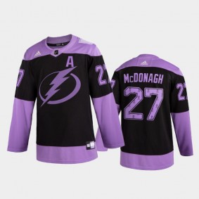 Ryan McDonagh 2020 Hockey Fights Cancer Jersey Tampa Bay Lightning Black Purple Ribbons