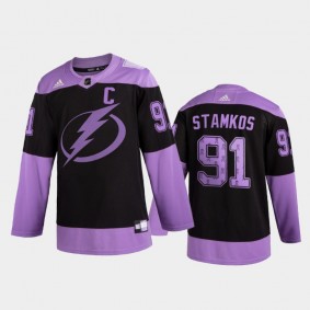 Steven Stamkos 2020 Hockey Fights Cancer Jersey Tampa Bay Lightning Black Purple Ribbons
