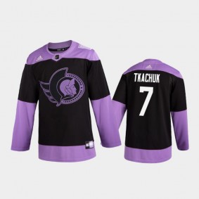 Brady Tkachuk 2020 Hockey Fights Cancer Jersey Ottawa Senators Purple 2D Practice