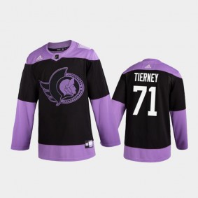 Chris Tierney 2020 Hockey Fights Cancer Jersey Ottawa Senators Purple 2D Practice