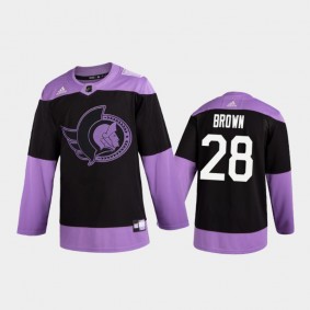 Connor Brown 2020 Hockey Fights Cancer Jersey Ottawa Senators Purple 2D Practice