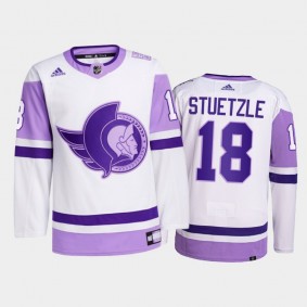 Tim Stuetzle 2021 Hockey Fights Cancer Jersey Ottawa Senators White Primegreen